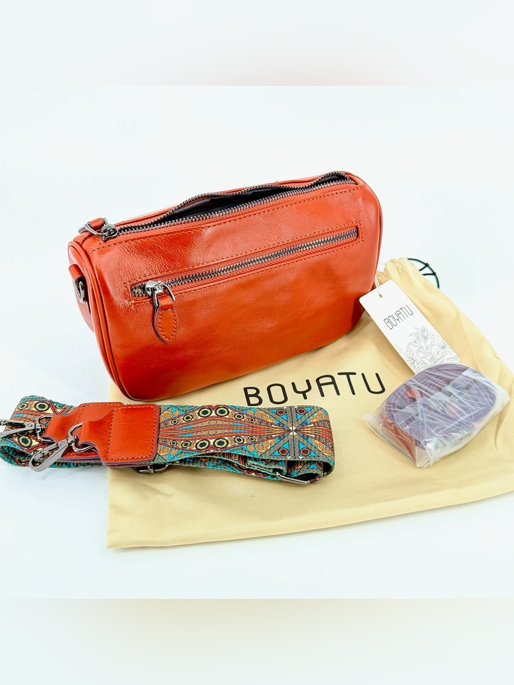 BOYATU Genuine Leather Burnt Orange Crossbody Bag NWT 2 Straps